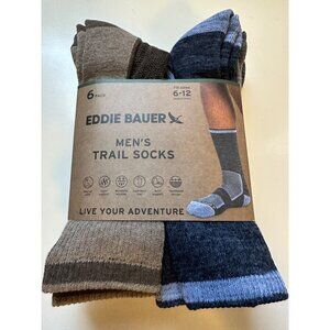 Eddie Bauer Men's Trail Socks Arch Support Fits 6 pack sizes 6-12 NIP